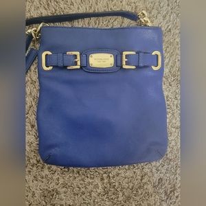 Michael Kors Crossbody Bag Womens Small Electric Blue Leather Hamilton Purse